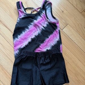 PixieLane Girls Size 8 Leotard and Tumble Shorts Set Pink White Black